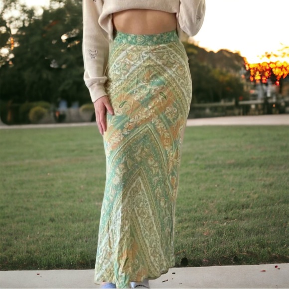 Spell x Free People Madame Peacock XS 0/2 Green Blue Floral Geometric Maxi - Picture 3 of 9